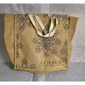 Arhaus Floral Natural Jute Bag Jumbo Reusable Wax Coated Large Shopper Tote